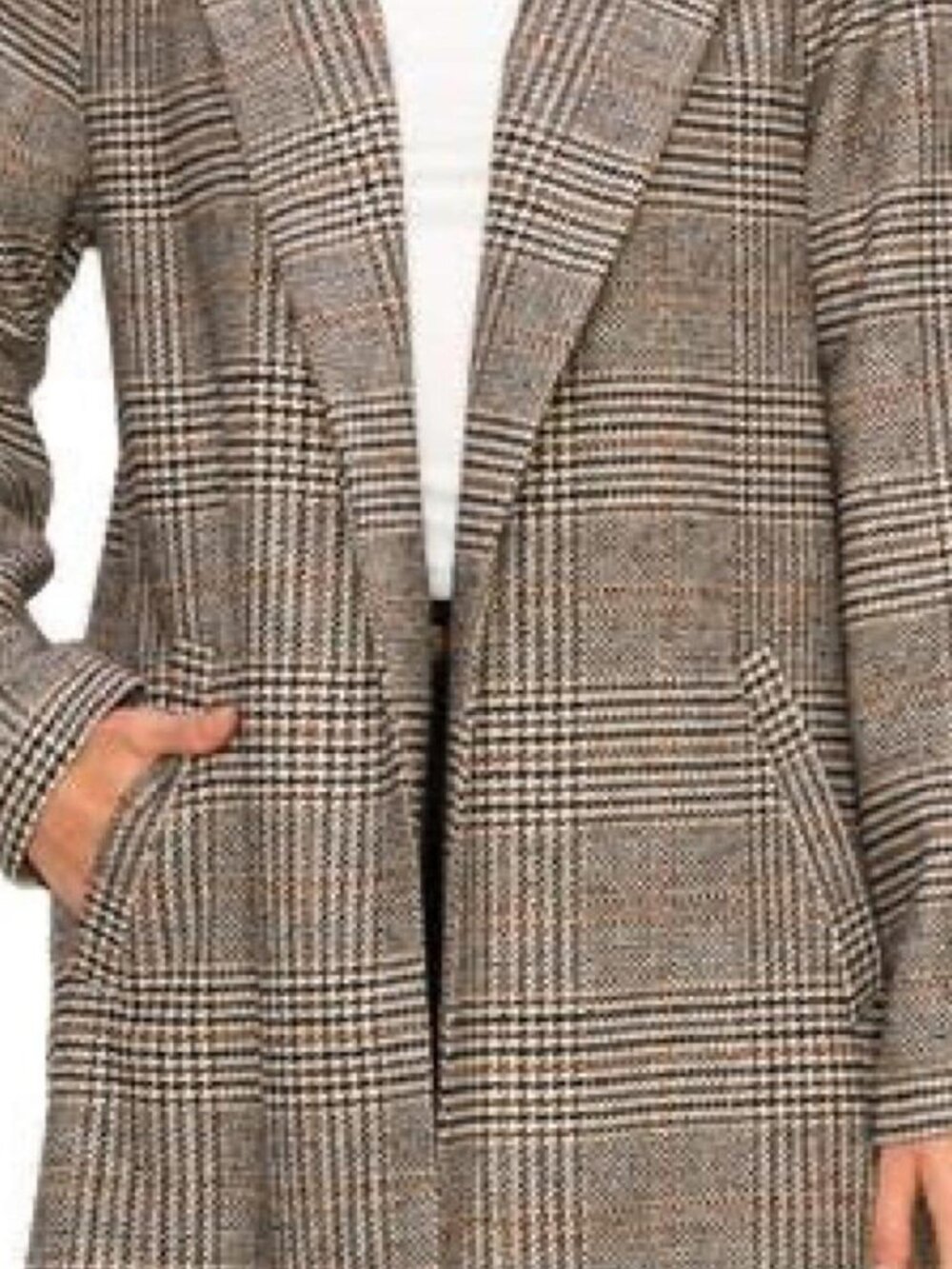 Melloday Brown Plaid Open Front Coat